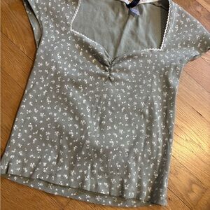 H&M Olive Green Floral Square-Neck Crop Top